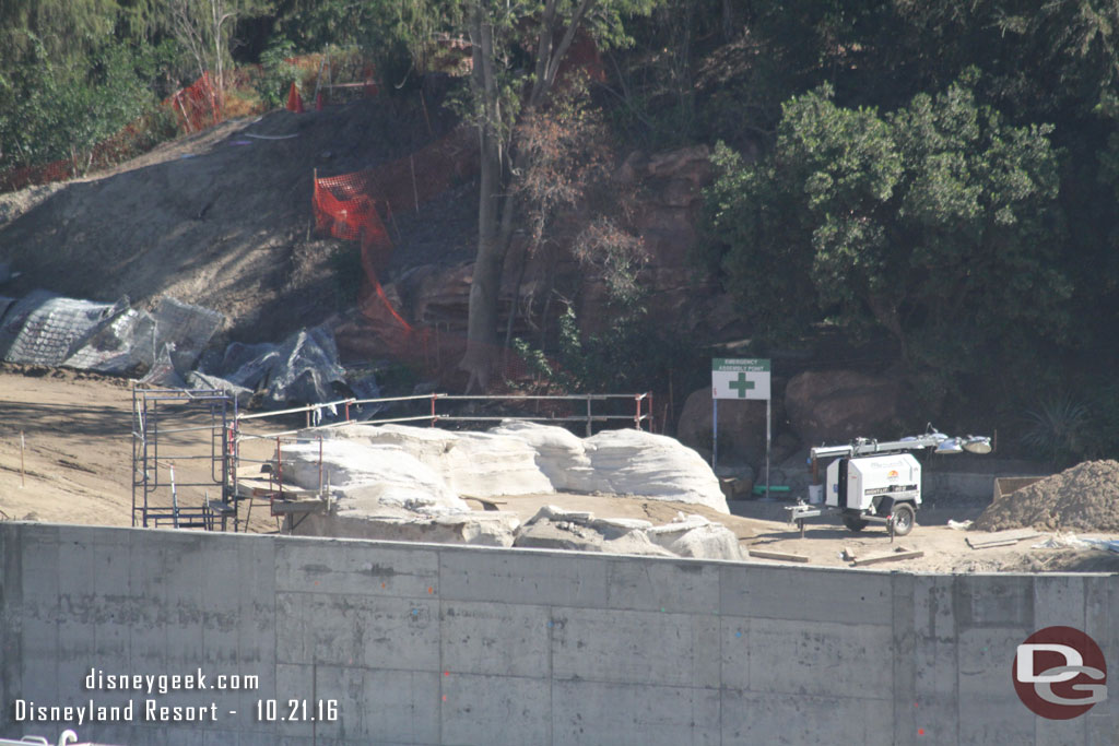 The rock work on the point of the island looks to be moving along. 