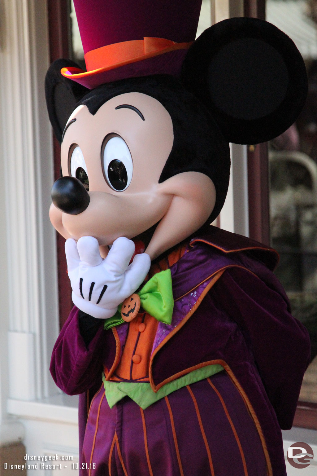 Mickey in his Halloween costume in Town Square.