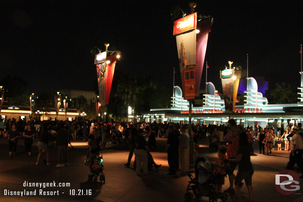 No wait at security this evening but a long wait to get into DCA at 7:30 thanks to Disneyland being closed.