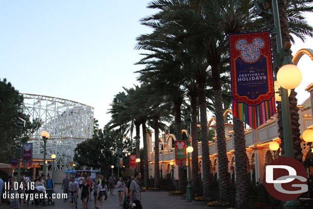 Festival of Holiday banners line the area this year.