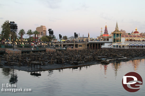 The fountains were up, guessing they need to adjust something before the show tonight.