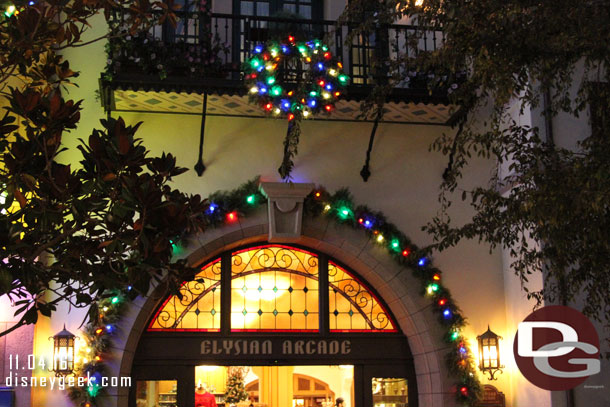 Christmas lights are on Buena Vista Street