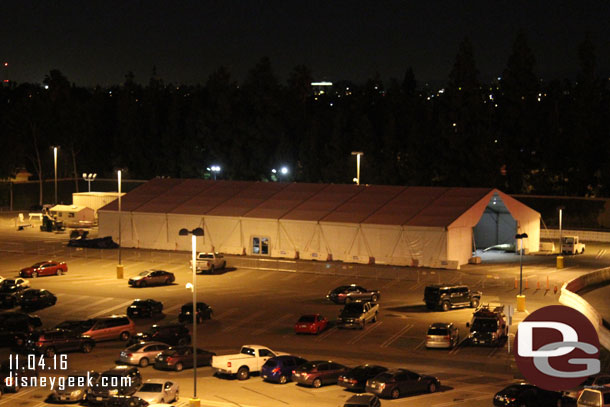 A tent in the far cast member parking lot is the current home of the Main Street Electrical parade as it prepares for a return in 2017.