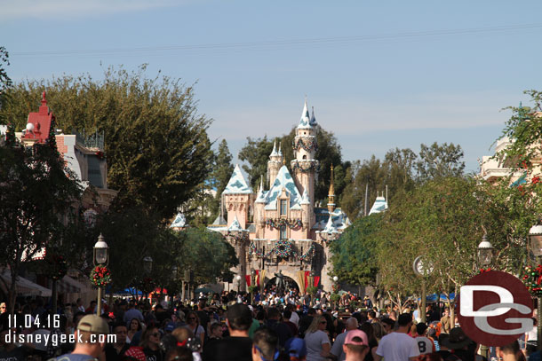 Snow has fallen on Sleeping Beauty Castle.  Nice to see it back this year.