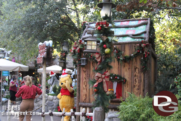 Winnie the Pooh was out near what will be Santas meet and greet in a week.