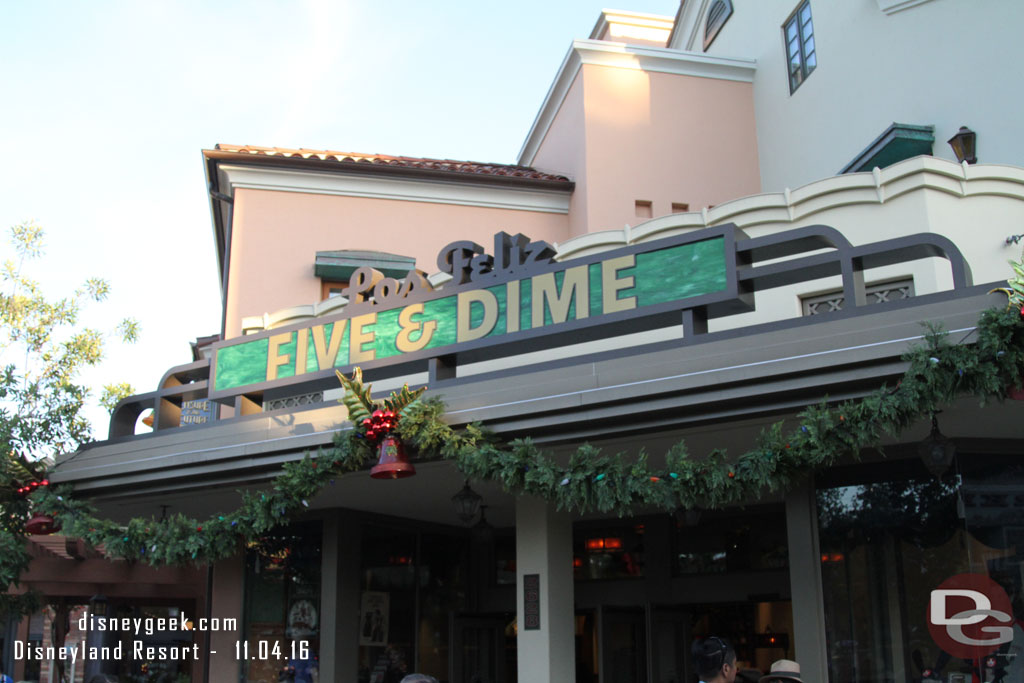 Next stop Disney California Adventure.  Buena Vista Street is decorated.