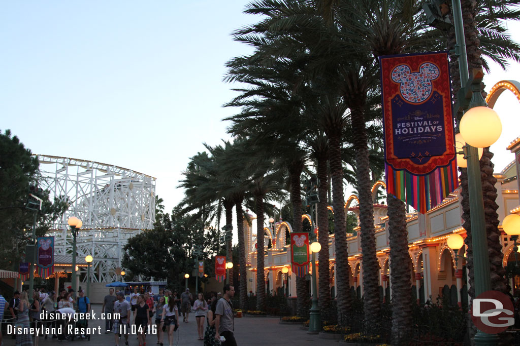 Festival of Holiday banners line the area this year.