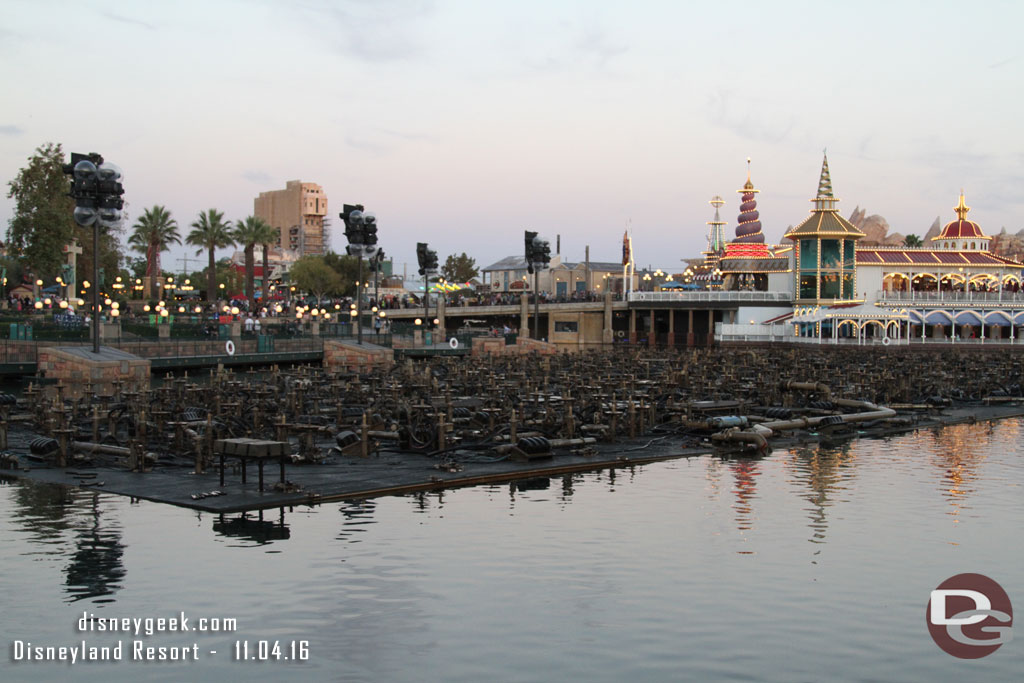 The fountains were up, guessing they need to adjust something before the show tonight.