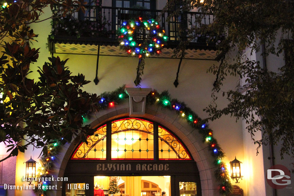 Christmas lights are on Buena Vista Street