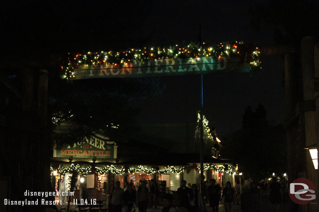 Frontierland lights were on this evening.