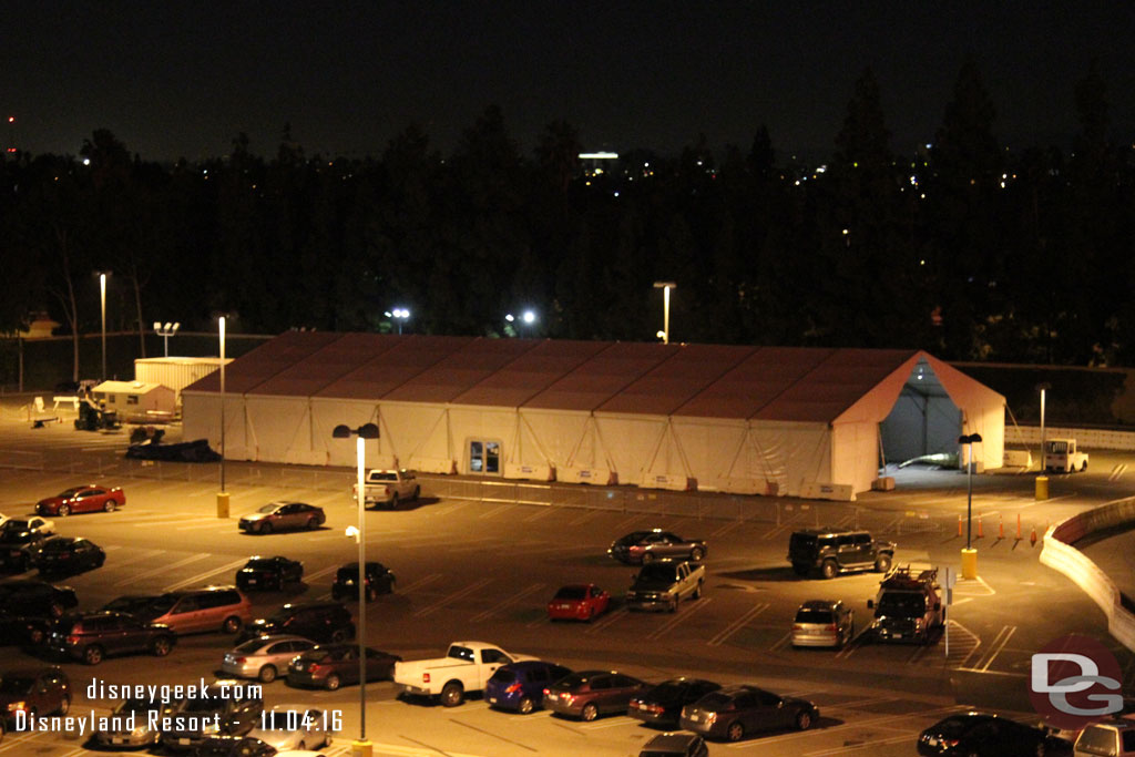 A tent in the far cast member parking lot is the current home of the Main Street Electrical parade as it prepares for a return in 2017.