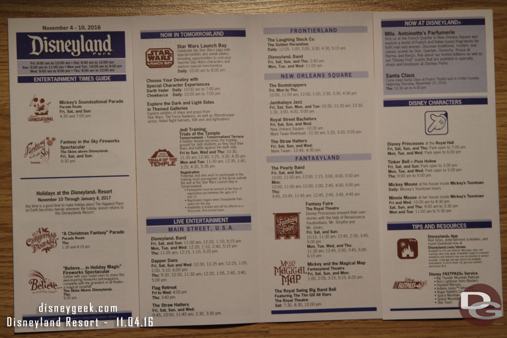 The Disneyland schedule.