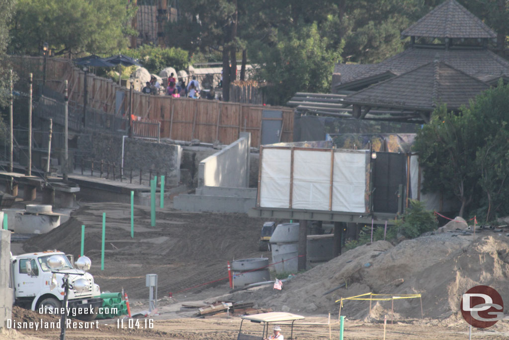 A closer look toward Critter Country.  Concrete is poured for the foundation for the new walkway.  Wonder if it will be a ramp or stairs.  Guessing the pipes sticking up mark the left side more or less.