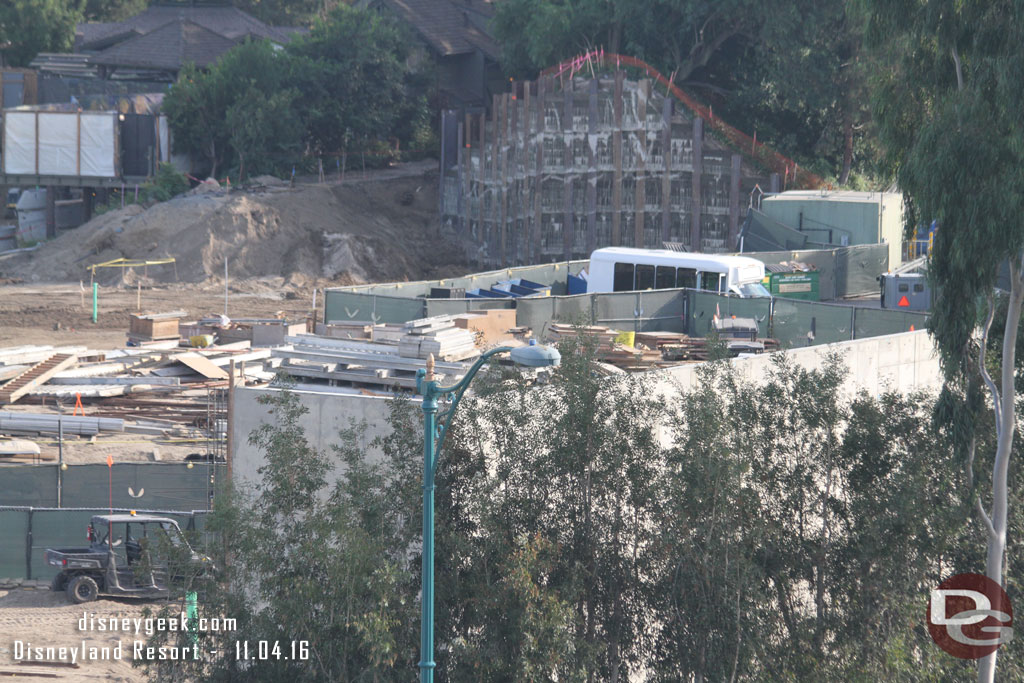 The forms are removed from the wall that parallels the tram route.