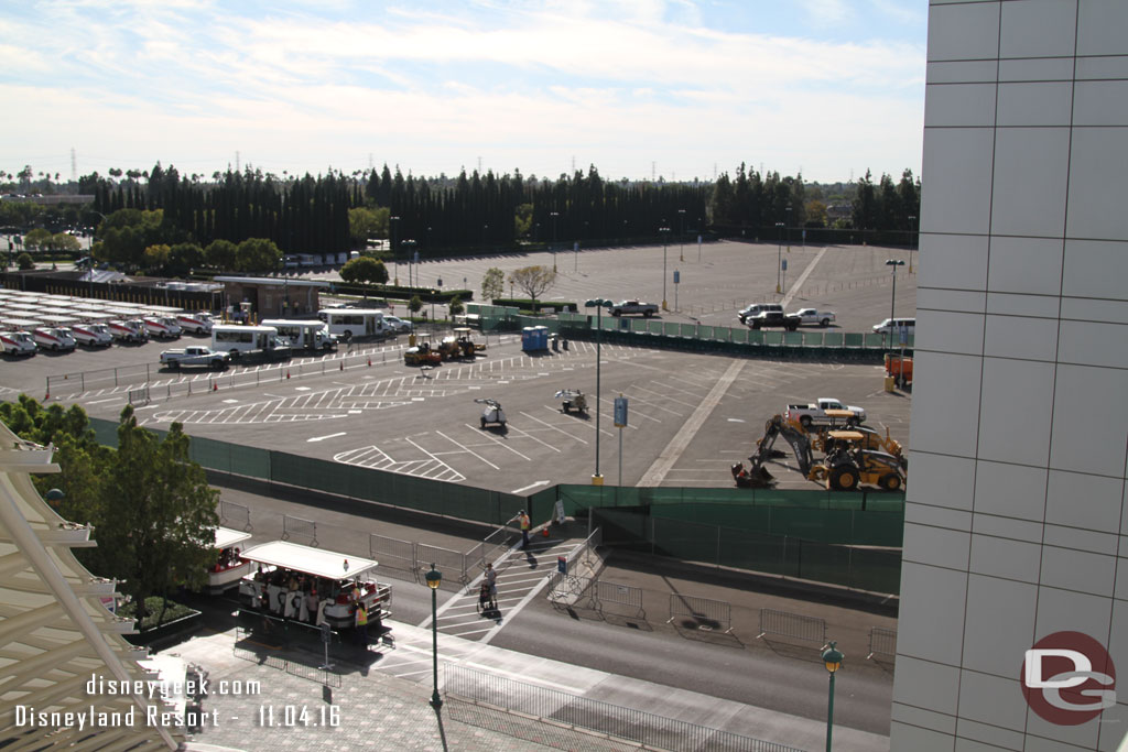 Moving on to the Tram stop work.  The closest section of the Pinocchio lot is now fenced off and equipment looks ready to start work.  Also the crosswalk has been moved closer to the structure right now.