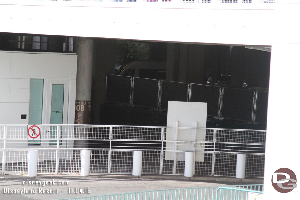 More fencing inside the structure as a portion of the Chip and Dale level is blocked off and being worked on as part of the project.  I am guessing trams will go through the garage longer with the new route.