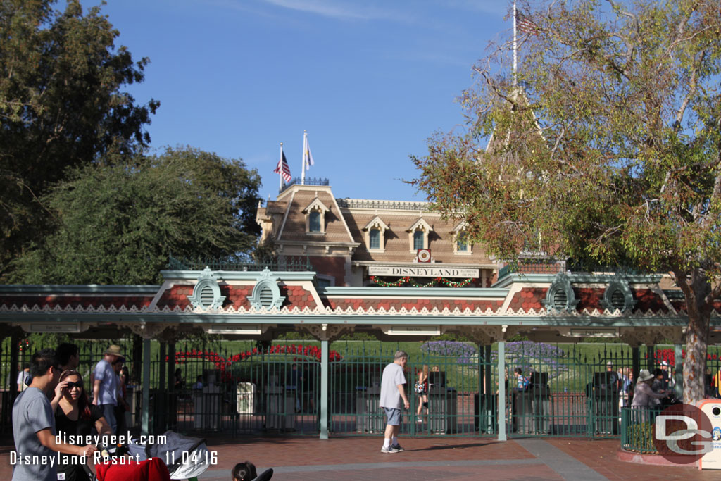 Halloween is gone but Christmas has yet to arrive over the entrance gates.