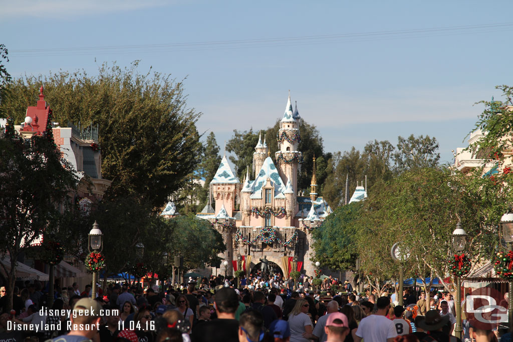 Snow has fallen on Sleeping Beauty Castle.  Nice to see it back this year.