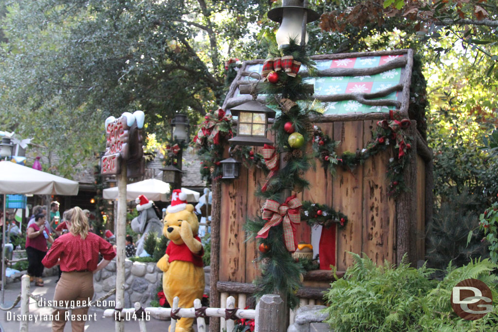 Winnie the Pooh was out near what will be Santas meet and greet in a week.