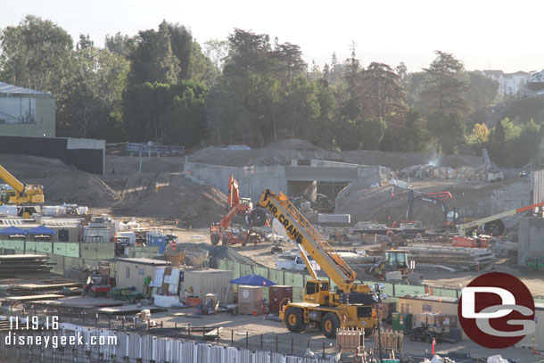 You can see some smoke where work on the rock work facing the park is going on this morning.