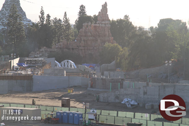 Not a lot of visible change along the wall that will support the rock work along the Rivers of America