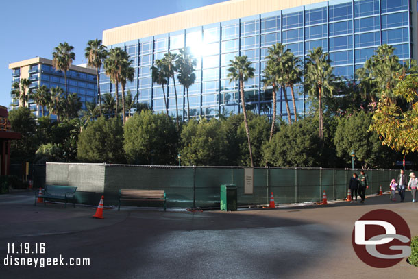 Fencing up between Earl of Sandwich and ESPN.  Assuming for the security checkpoint in this area.  No ice rink or winter village this year.