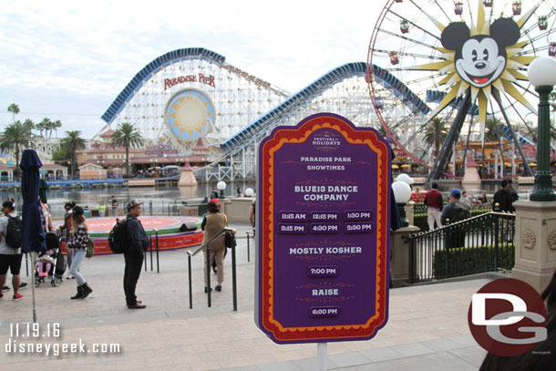 A schedule for the Paradise Park stage