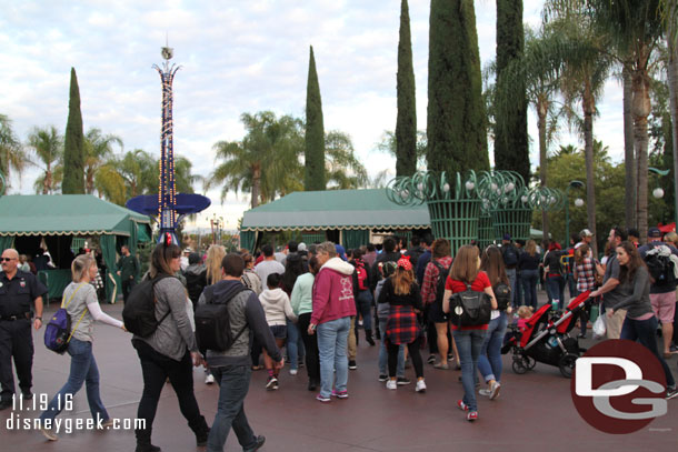 Security lines were almost back to the fountain and only half were open this afternoon.