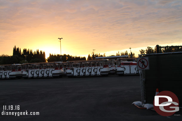 The sun setting beyond the tram parking area.  We called it an early day today because I wanted to make it home in time to watch the USC Football game.