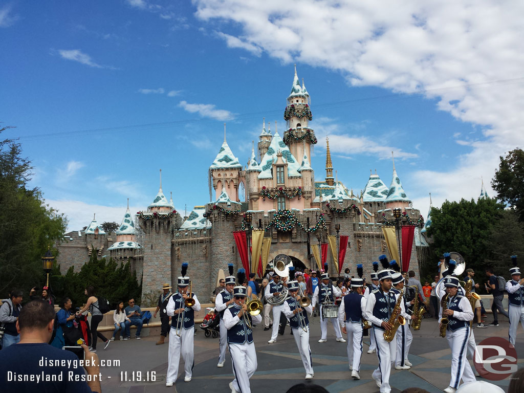 The Disneyland Band in front of Sleeping Beauty Castle.