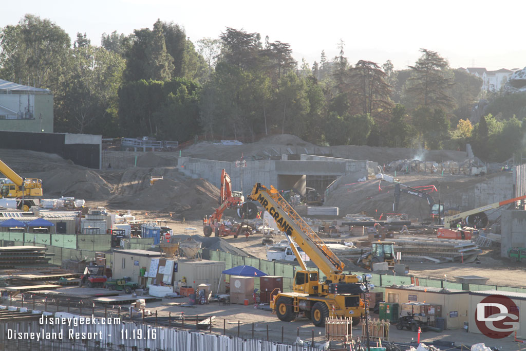 You can see some smoke where work on the rock work facing the park is going on this morning.