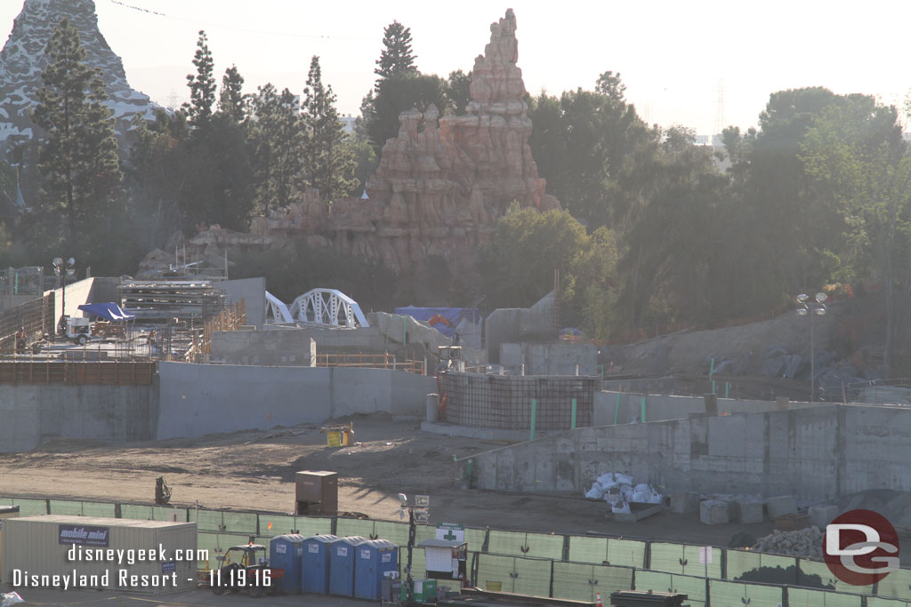 Not a lot of visible change along the wall that will support the rock work along the Rivers of America