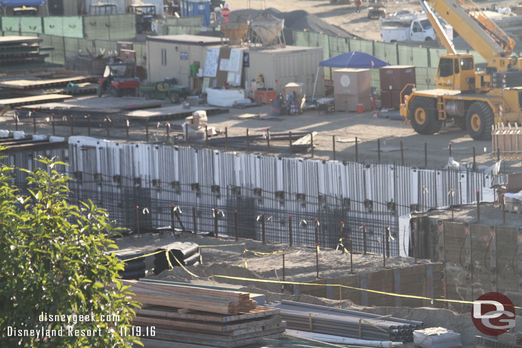 A closer look at the work on the show building nearest the structure.