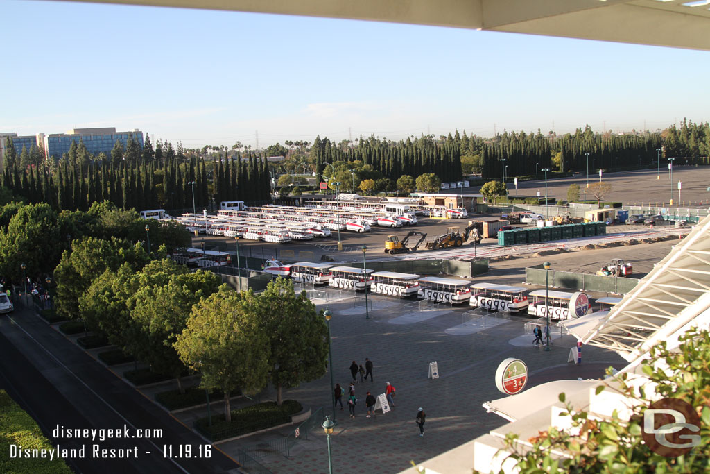 Work is moving along in the former section of the Pinocchio Parking lot.  They are re-configuring the Mickey and Friends Tram Stop to move security out here.