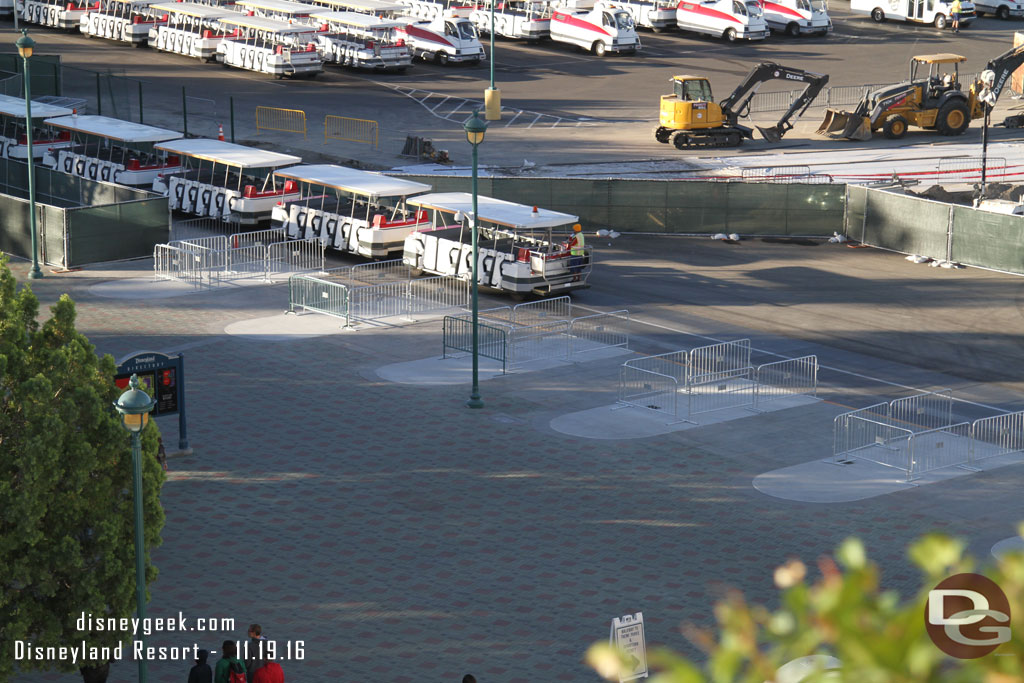 The planters and barriers have been removed from the load/unload stop closest to the elevator.