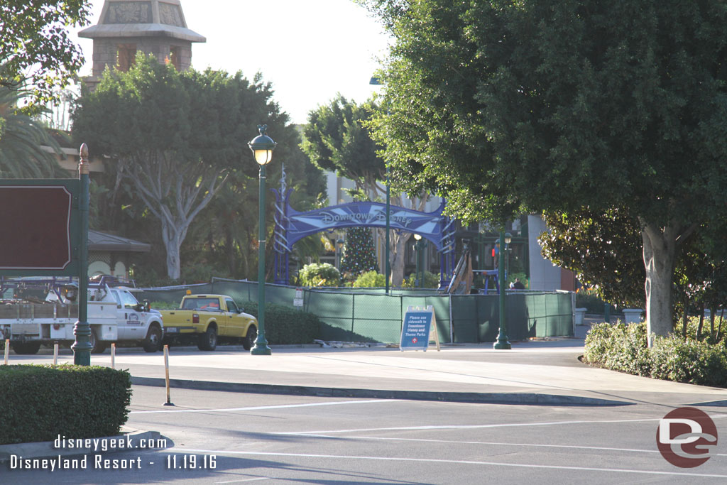 Work underway in the Downtown Disney valet area.  Assuming preparations for the new security check point.