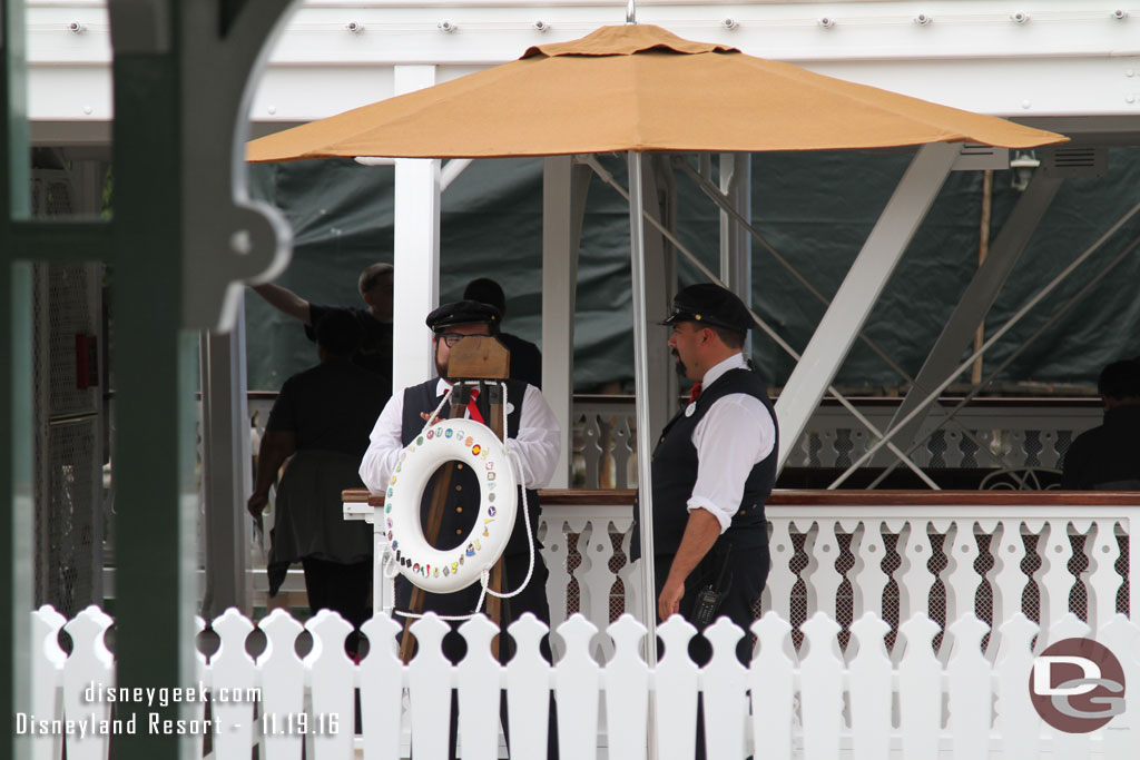 Pin trading on the Mark Twain dock.