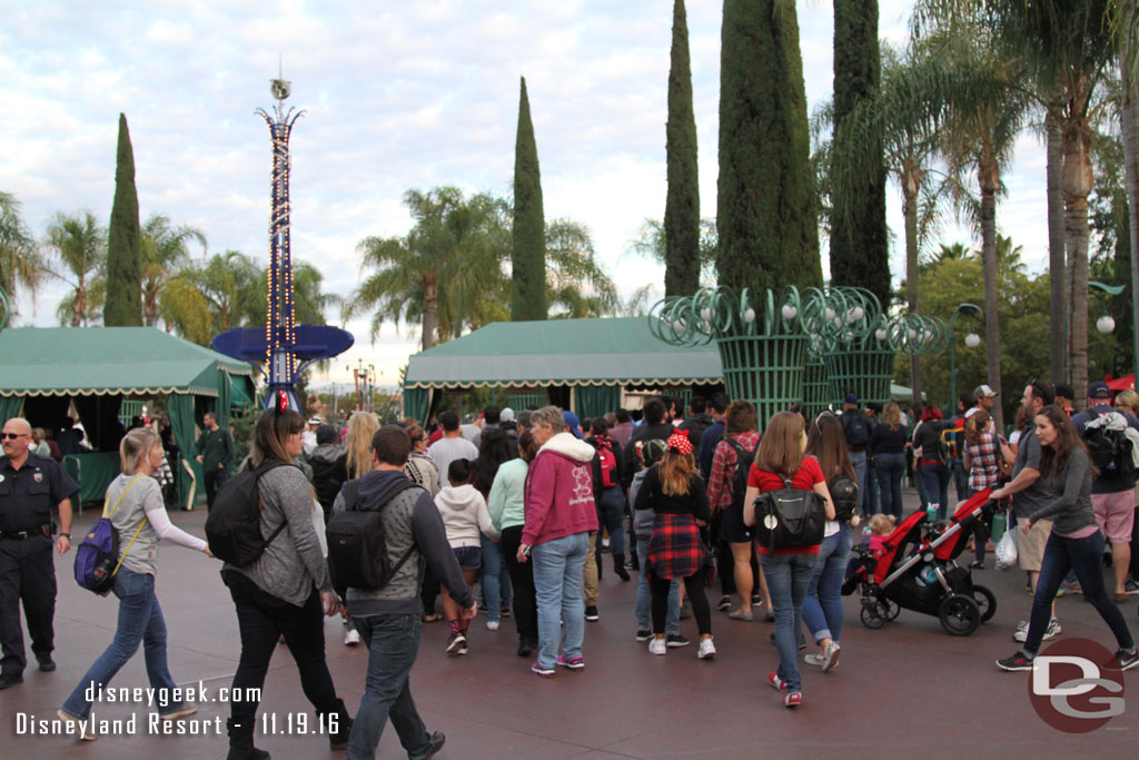 Security lines were almost back to the fountain and only half were open this afternoon.