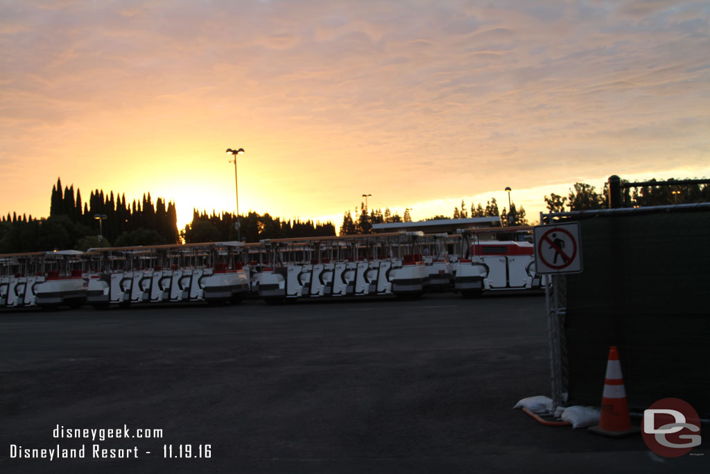 The sun setting beyond the tram parking area.  We called it an early day today because I wanted to make it home in time to watch the USC Football game.