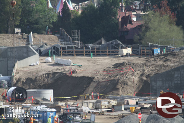 Rock work is visible over the dirt now.  That rock work is along the Big Thunder Trail and entrances to the Star Wars area.