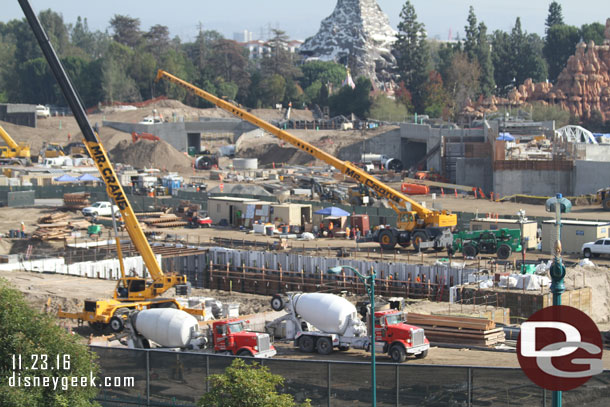 Several crews working on the show building nearest the structure.