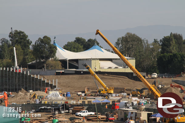 The dirt between the two retaining walls looks like it is going to be the buffer between Star Wars and Fantasyland.