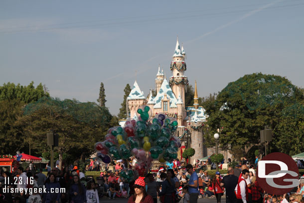 Balloons blocking my view of Sleeping Beauty Castle.