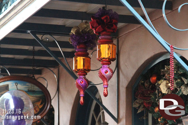 Christmas decorations in New Orleans Square.