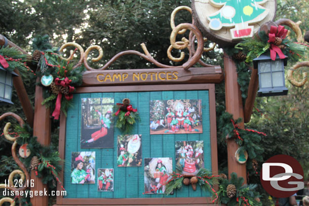 The Camp Notices board features pictures of the elves.