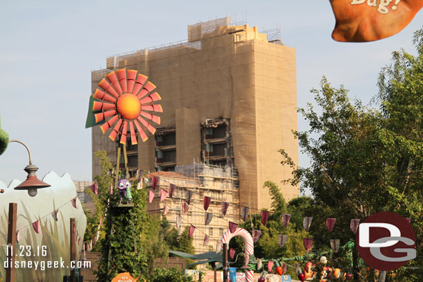 Scaffolding still being installed at the Tower of Terror.