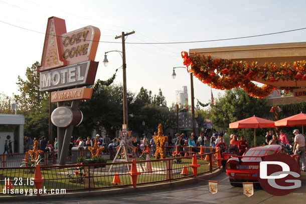 Cars Land.  The fountain was off again at the Cozy Cone.