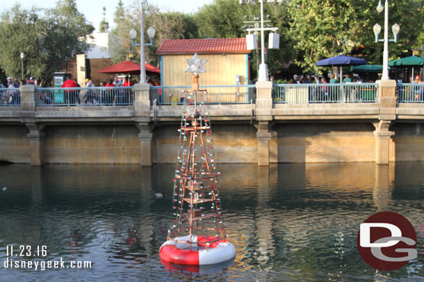 A Christmas buoy in the retaining pool.