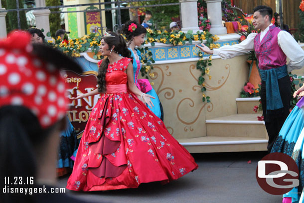 She performs on her float as well as part of one number on the ground.