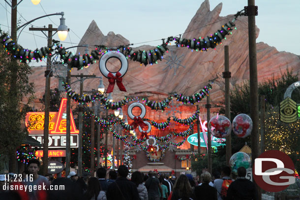 Passed by Cars Land as the lights were coming on for the evening.